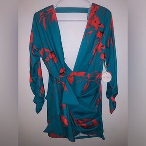 Luxxel Teal and Red Floral Dress